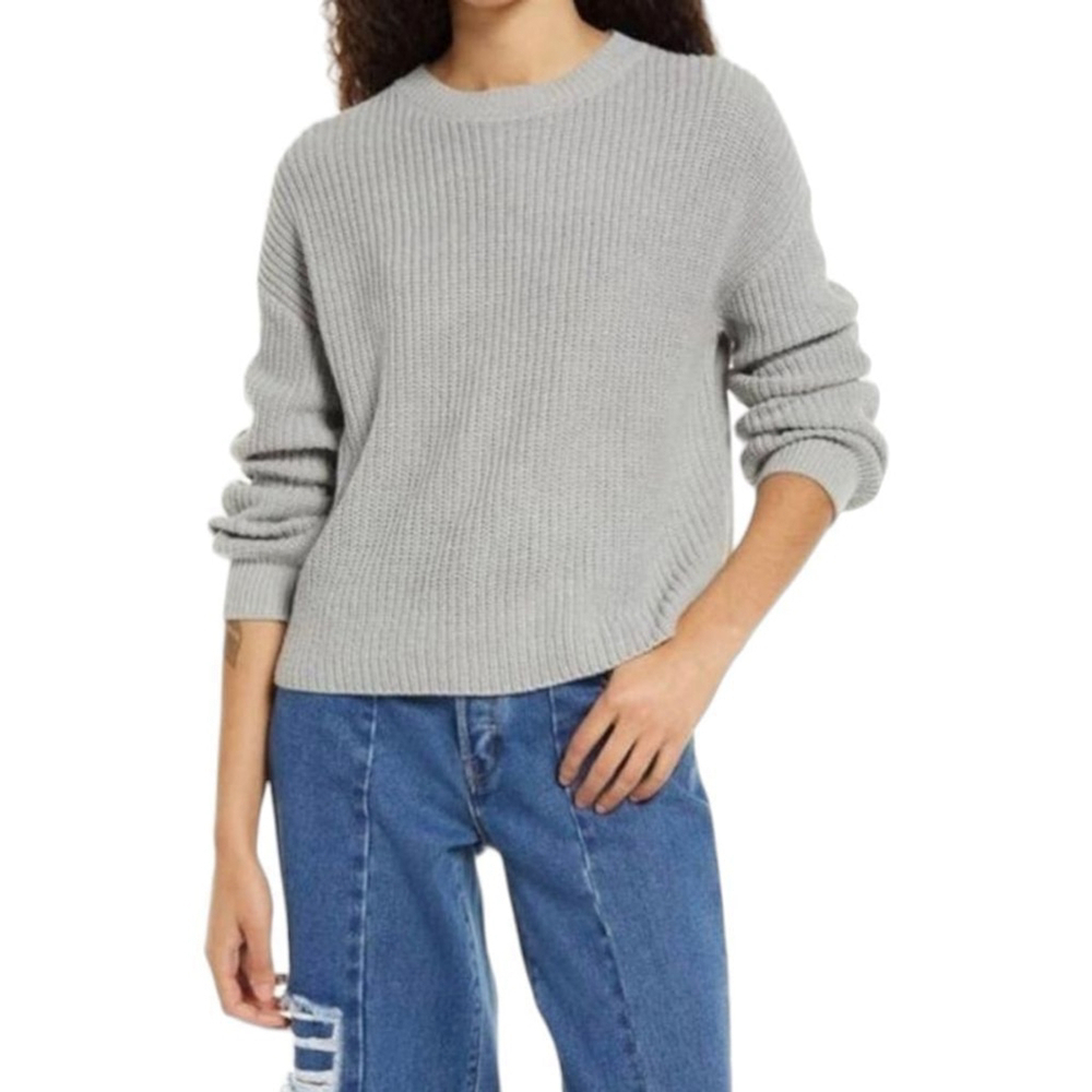 Bp Nordstrom Cleo Crop Crew Neck Sweater in Heather Gray NWT - Picture 1 of 6